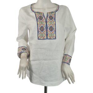John Mark Womens Linen Embroidered  linen Blouse - Size S